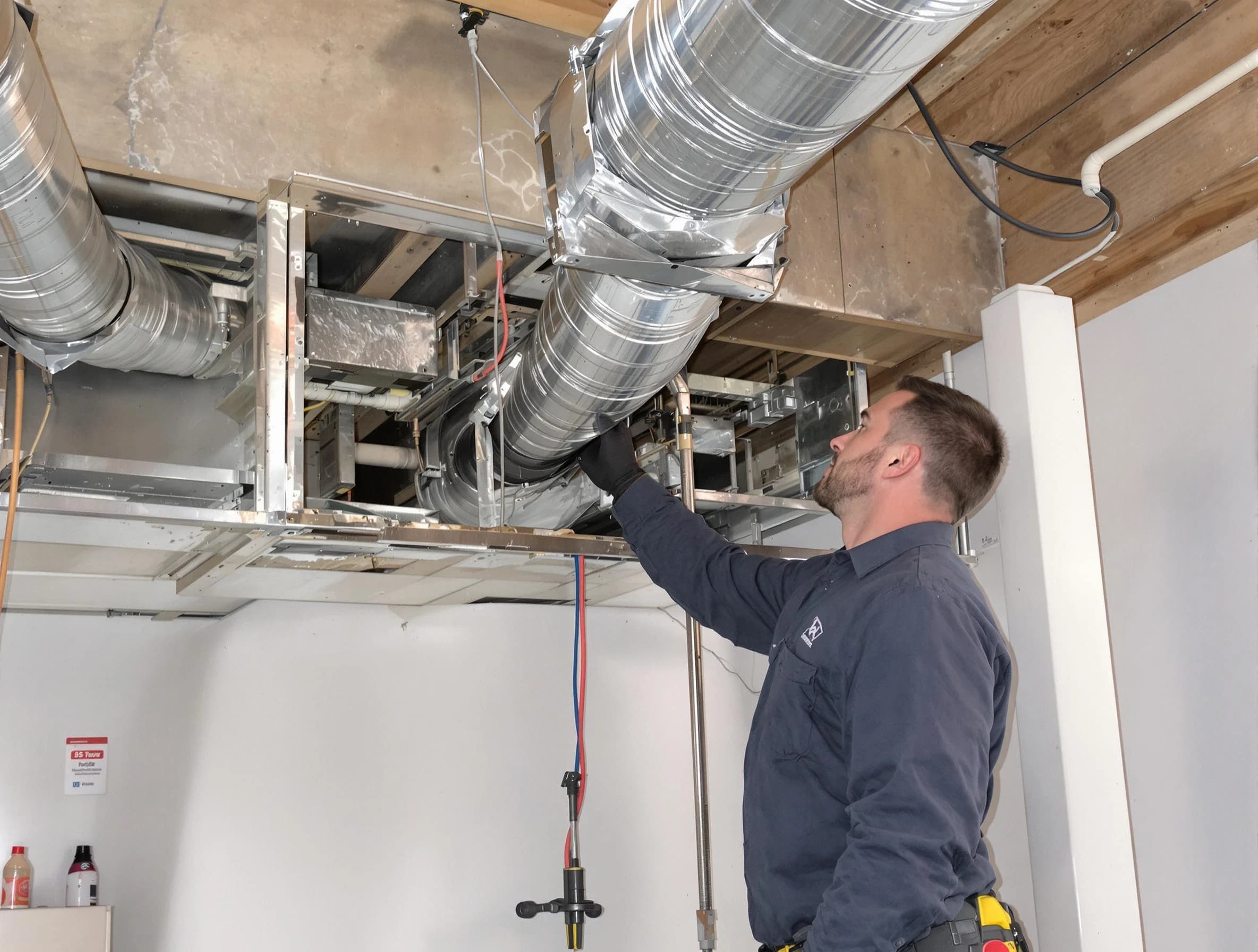 Covington Air Duct Cleaning technician performing professional air duct repair using specialized tools in Covington