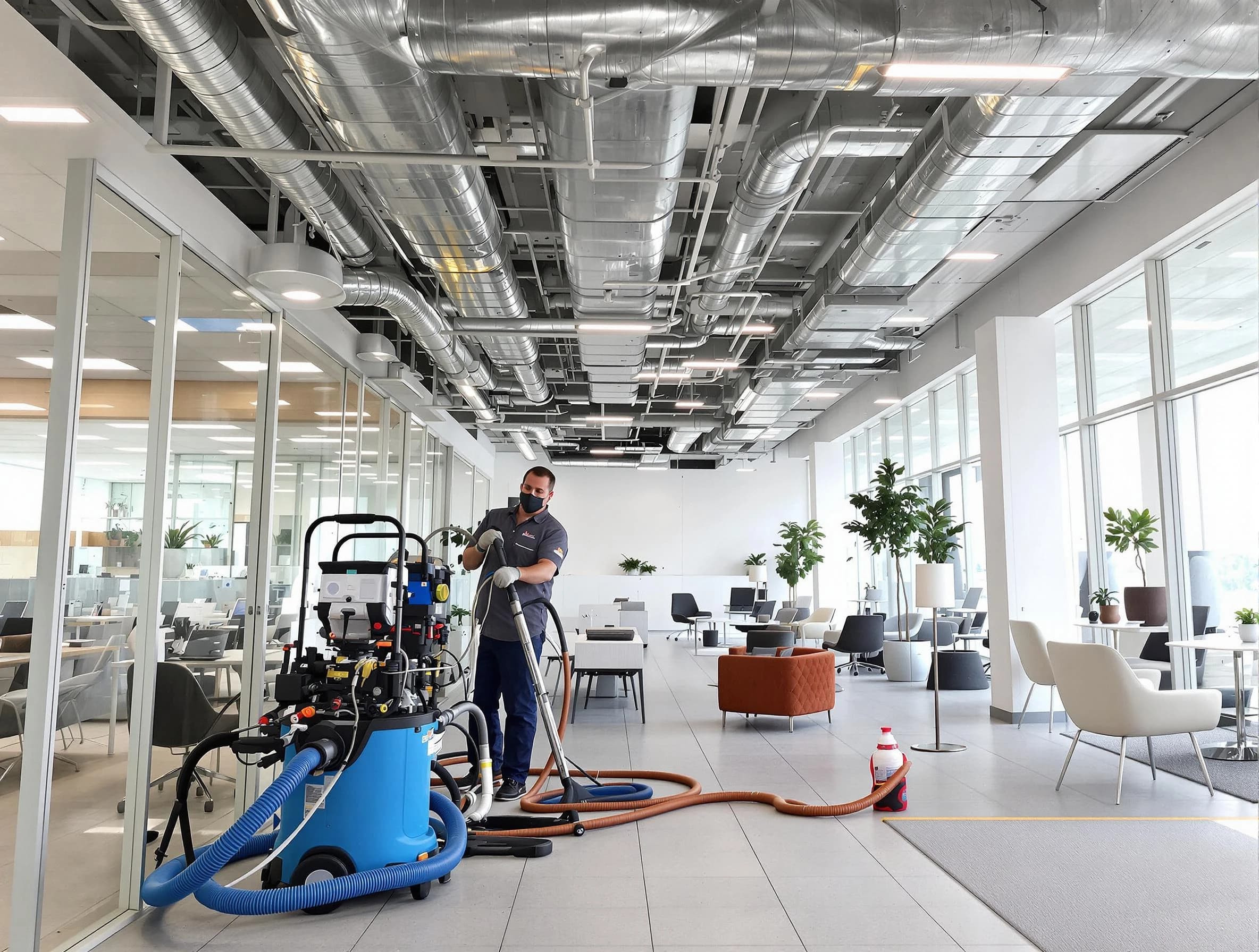 Covington Air Duct Cleaning team conducting comprehensive commercial duct cleaning at a business location in Covington