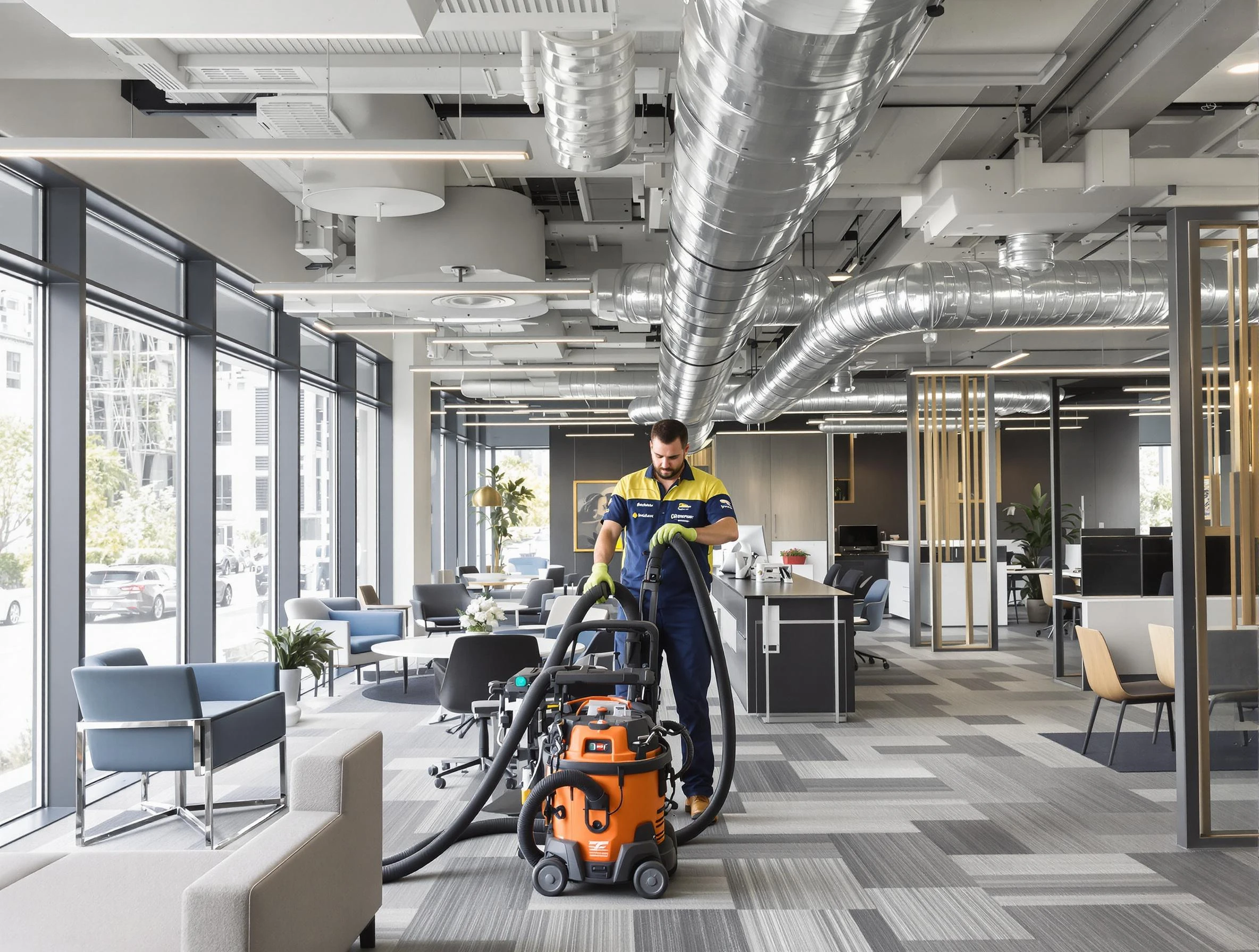 Covington Air Duct Cleaning team performing thorough commercial duct cleaning at a Covington business center